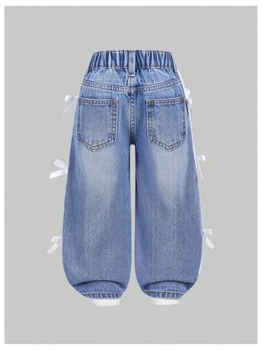 WDIRARA Toddler Girl's Cute Bow High Waisted Baggy Jeans Y2k Wide Leg Denim Pants2