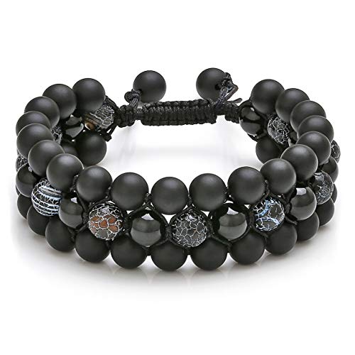 Top Plaza Mens Lava Rock Stone Essential Oil Diffuser Bracelet Chakra Yoga Healing Crystal Bracelet Natural Gemstone Beads Anxiety Bracelets Braided - Matte Black Agate + Dragon Stone