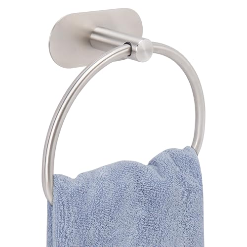 Livabber Towel Ring for Bathroom 304 Stainless Steel Hand Towel Holder Heavy Duty Towel Hanger for Bath Kitchen Hotel (4 Self-Adhesive Base Brushed Nickel)