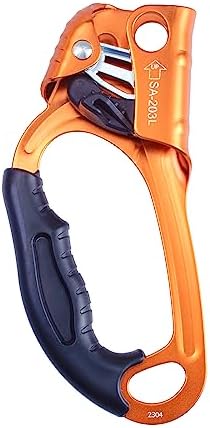 S.E.PEAK Hand Ascender Strong Rappelling Gear Equipment with Ergonomic Rubber Handle for Rock Climbing Tree Arborist, Climbing Rescue Caving, Mountaineering, 8~13MM Rope, Left Hand,Orange