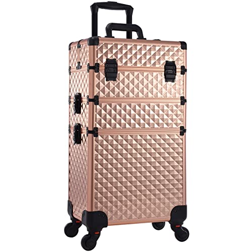 Adazzo XGO84J 3 In 1 Professional Rolling Makeup Train Case Aluminum Trolley Case cover