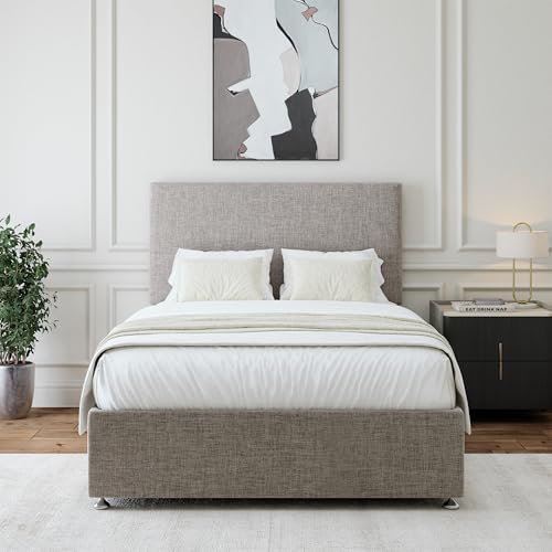 Image of Bedmaster Linen Divan Bed Base With Storage And Plain Headboard - Colour And Size Options (Slate 0 Drawer, Super King)