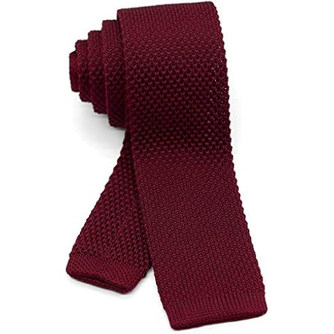 WANDM Men's Knit Tie Slim Skinny Square Necktie Width 2.2 inches Washable Solid Color Burgundy Dark Red Wine Cover