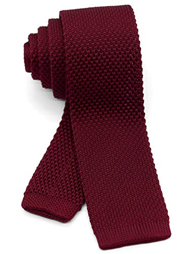 WANDM Men's Knit Tie Slim Skinny Square Necktie Width 2.2 inches Washable Solid Color and Gift Box, Burgundy Red, Blade width : 2in Length : 57in