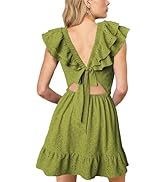 Lrady Womens Deep V Neck Tie Back Ruffle Sleeveless A Line Flowy Swing Shift Short Mini Dress