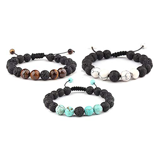LALANG Handmade Lava Rock Stone Essential Oil Anxiety Diffuser Adjustable Bracelet Unisex Braided Yoga Beads Bracelets for Men Women (3-piece set) LALANG Handmade Lava Rock Stone Essential Oil Anxiety Diffuser Adjustable Bracelet Unisex Braided Yoga Beads Bracelets for Men Women (3-piece set)