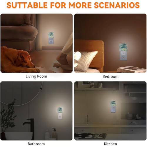 Image of Green Ginkgo Leaves Dusk to Dawn Night Light, Auto Sensor Lamp Home Indoor Stairway Kitchen Corridor, Night Lights Plug into Wall Decor, Boys Girls Women Men Room Gifts