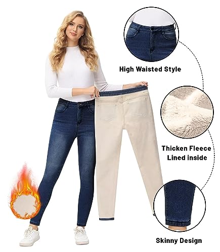 ZQIWIN Women's Fleece Lined Jeans Warm Fleece Lined Pants Women 2023 Winter Flannel Skinny Leggings Jeans3
