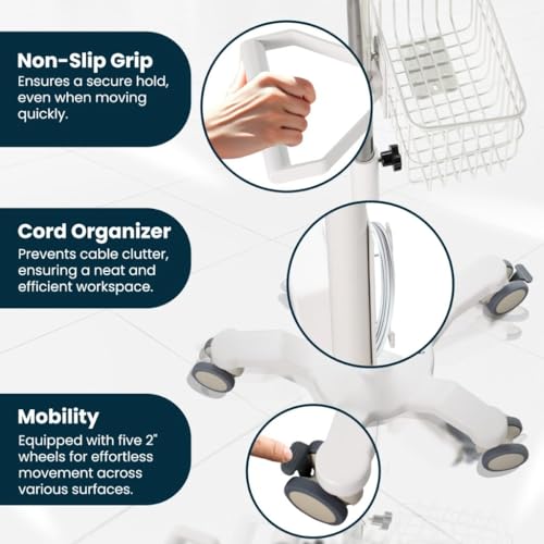 rolling stand for edan elite v series vital signs monitor monitor not included blood pressure cuff basket adjustable pole and cord organizer