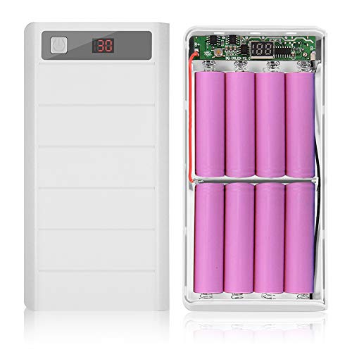 Oumij Portable Charger 20000mAh 8 x 18650 Batteries Power Bank Kit Case Shell Dual USB + Type-C + Micro USB Port for iPhone, Samsung and Other Devices(White)