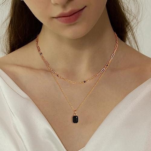 Gold Layered Necklaces for Women, 18k Gold Plated Crystal Necklace Paperclip Choker Emerald Green Jewelry for Women Gifts4