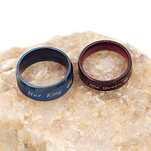 Image of Fashion 2-Tones Her King Ring, Black Blue, Matching Couples Wedding Band Engagement, Lovers Valentines Jewelry Gifts Y1314-2D (size 7)