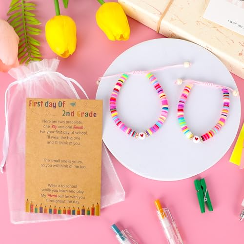 Image of Back to School Supplies, First Day of Kindergarten Bracelet, Back to School Bracelet Mommy and Me, Prek Matching Wish Bracelets Set, Adjustable Bracelet for Boys Girls Gifts Stuff Bulk