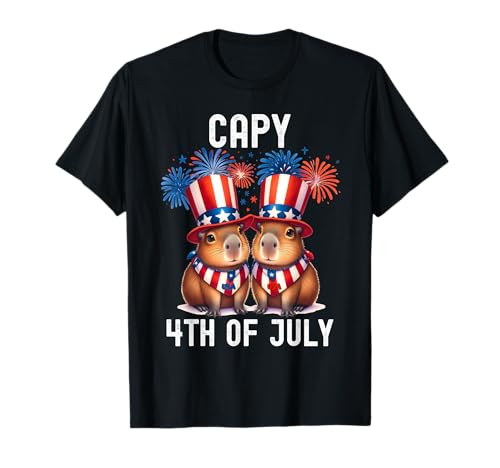 Capy 4th Of July Funny Capybara Patriotic American Flag Kids T-Shirt