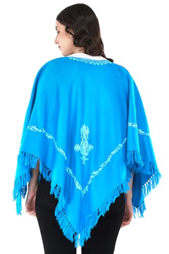 Image of Premium Women's Kashmiri hand embroidery floral woollen poncho Indian cape wrap shrug Free size
