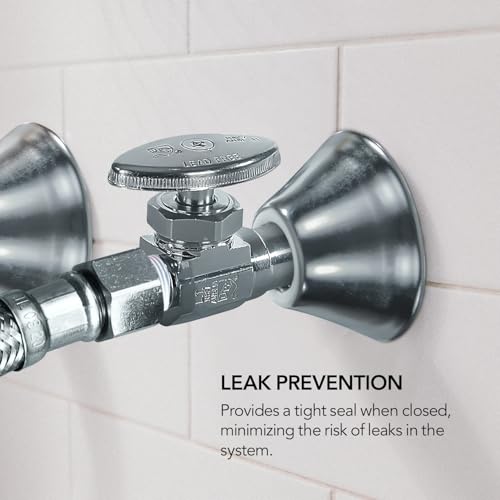 Image of Midline Valve 74212QS-OM-5 Water Supply Straight Stop Valve with Flange and 5 in. Extension; for Toilet, Sink, Dishwasher, Heater; 1 /2 in. SWT x 3 /8 in. COMP; Chrome Plated Brass (5 Pack)