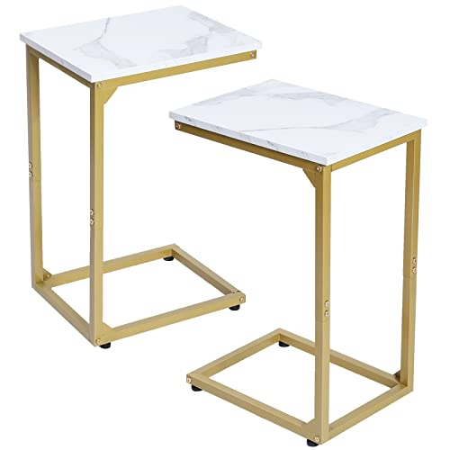 Amhancible C Shaped End Table Set Of 2, C Tables For Sofa, Snack Couch Tables That Slide Under, Side Tables Living Room, Bedroom(Golden White Marble) #TOP24