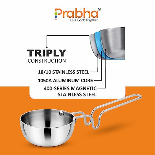 Image of Prabha Tadka Pan Stainless Steel 12.5cm Tadka Pan 550ml | Small TadkaPans Gas & Induction Base | Kitchen TadkaPan with Handle Hard & Sturdy | Chowka, Frying Dal /Spices Advanced Heat Conversion