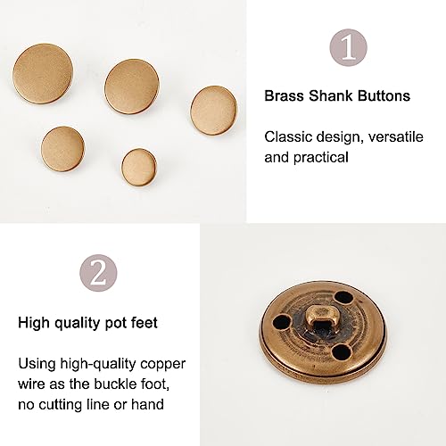 Olycraft 50Pcs Metal Blazer Button Set Brass Vintage Shank Buttons 15Mm 18Mm 20Mm 23Mm 25Mm For Blazer, Suits, Coat, Uniform And Jacket - Antique Bronze #TOP3