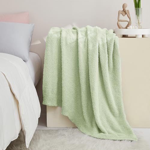 Image of CYMULA Knit Throw Blanket for Mint Green - Super Soft Lightweight Plush Fuzzy Fluffy Cozy Blankets and Throws for Sofa Bed, 60 x 80 inches