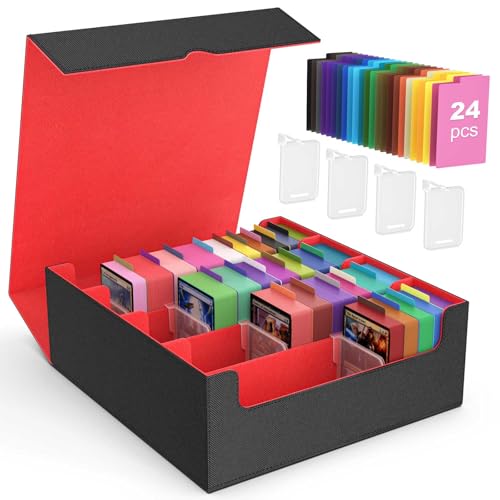 Image of MoKo Trading Card Storage Box, 3000+ MTG Deck Box with 24 Colorful Dividers & 4 Card Supporters, Commander Card Deck Case Fits for Magic Game Cards, YugiOh, TCG, PTG and Sport Cards, Black Red