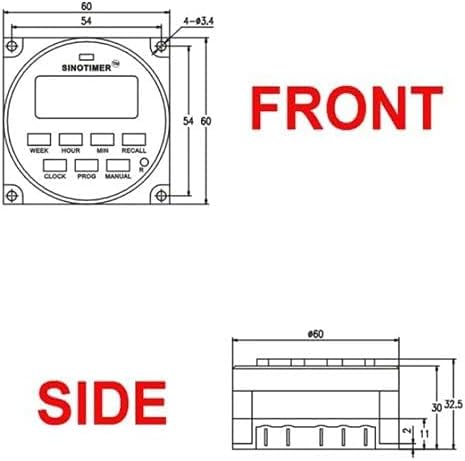Front dimension diagram of the Sinotimer TM618, showing width and height measurements.