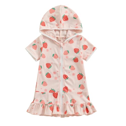 Generic Baby Girls Beach Cover Up Hooded Terry Swimsuit Coverup Toddler Zipper Towel Bathing Suit Bathrobe Pool