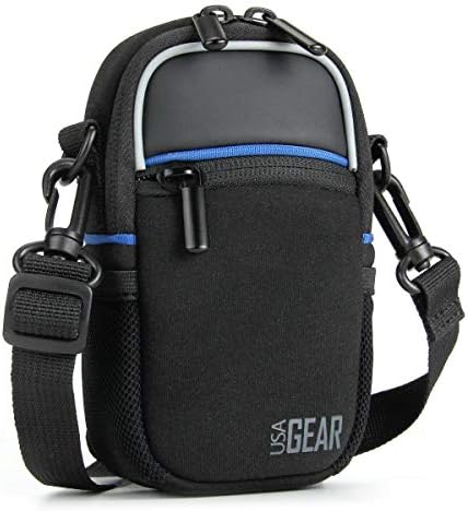 USA GEAR Compact Camera Case (Black) Point and Shoot Camera Bag with Accessory Pockets, Rain Cover and Shoulder Strap - Compatible with Sony CyberShot, Canon PowerShot ELPH, Nikon COOLPIX and More