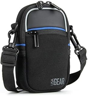 USA GEAR Compact Camera Case (Black) Point and Shoot Camera Bag with Accessory Pockets, Rain Cover and Shoulder Strap - Compatible with Sony CyberShot, Canon PowerShot ELPH, Nikon COOLPIX and More