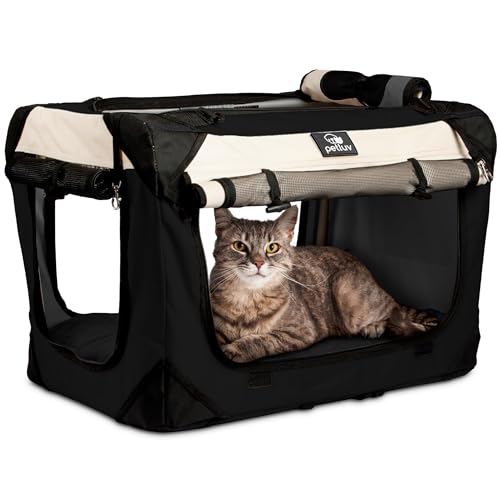 PetLuv Cat & Dog Pet Carrier, Soft-Sided, Medium 20'x13'x13' Fits Most Cats or Small Dog, Comfortable for Travel & Vet Visits, Privacy Windows, Removable Plush Bed, Locking Zippers, Folds Flat