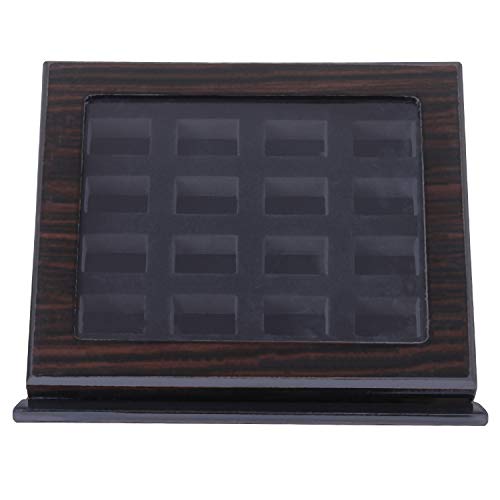 Wishdiam 16 Slots Championship Ring Display Case Baseball Ring Display Wooden Box Display Case For Sports Rings Black (16 Slots, Slanted) #TOP3