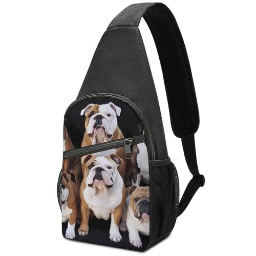 Morrales tipo sling para viaje y senderismo con diseño de bulldogs