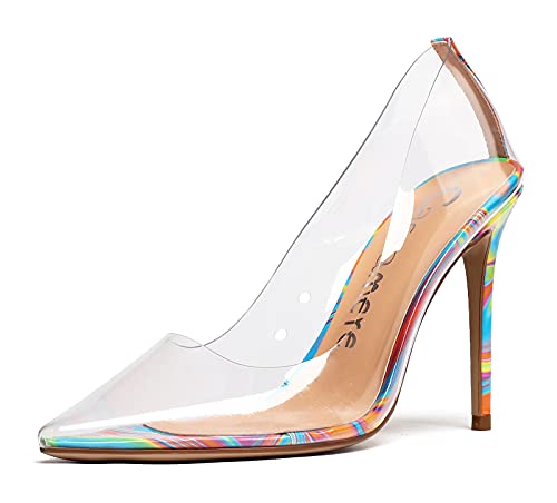 Castamere Womens High Heels Transparent Pumps Slip-on Sexy Clear Pointy Toe 10CM Heels3