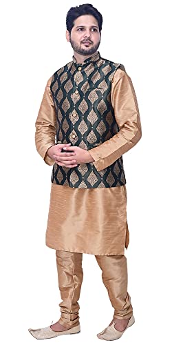 Image of Men's Silk Kurta Pajama Jacket /Waistcoat /Blazer Set