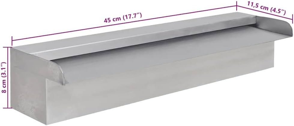 17.7 Inch Stainless Steel Rectangular Pool Fountain, Waterfall Spillway for Garden Pond, Backyard Water Feature, Polished SS304 Metal
