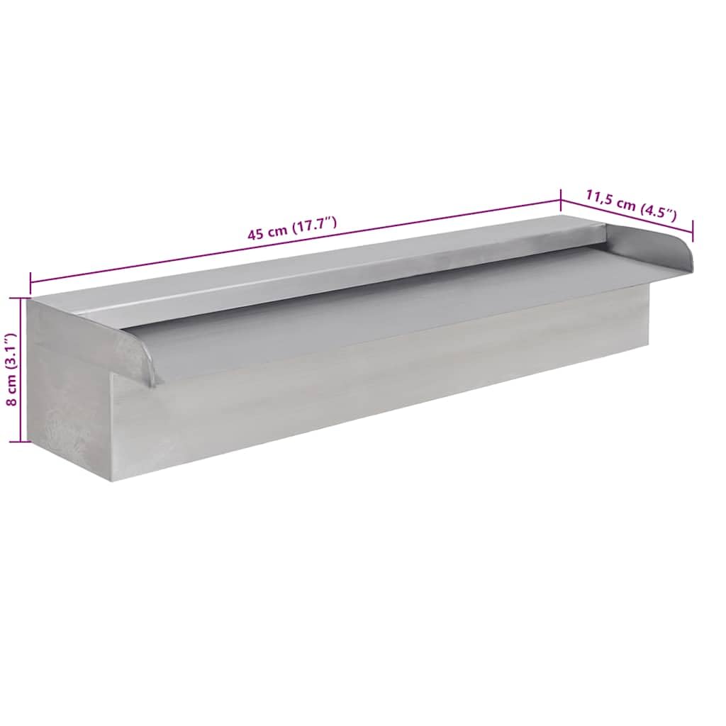 Fontana a cascata per piscina, rettangolare, in acciaio inox, 45 cm, resistente al cloro, con 1 connettore, per fontana da giardino, fontana per laghetto, terrazza, balcone, gioco d'acqua e relax