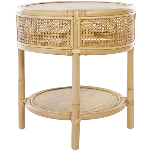 SAFAVIEH Home Collection Arvid Boho Tropical Natural 2-Tier Solid Wood Round Accent Table (Fully Assembled)