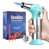 Sondiko Blow Torch with Fuel Gauge S901, Refillable Butane Torch Lighter with Adjustable Flame for Creme Brulee DIY, Creme Brulee, BBQ and Baking, Butane Gas Not Included
