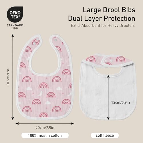 Image of Muslin Bibs for Baby Girl, Adjustable Fit for Drooling and Teething Toddler | 6Pk, 100% Soft Cotton Surface & Multi-Layer Absorbent Core, Shrink-resistant & Fade-Proof, Gentle on Sensitive Newborn skin