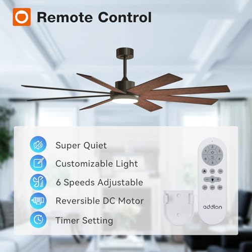 addlon 72 Inch Large Ceiling Fans with Lights, Black Ceiling Fan with Remote Control, Reversible, 5CCT, Dimmable, DC Motor, Modern Ceiling Fan for Living Room, Kitchen, Patio Indoor/Outdoor Use, - Image 7