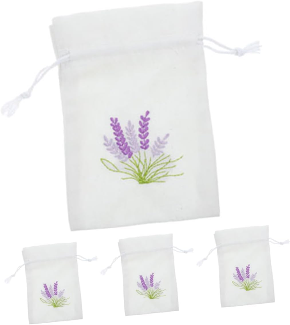 4pcs Lavender Sachet Bags with Drawstring Canvas Embroidered Pouches