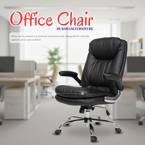 Image of Premium Leatherette Executive Office Chair with Chrome Base & Padded Armrests | Adjustable Height Swivel Desk Chair for Office & Home | Polypropylene Plastic & Nylon Material | Black