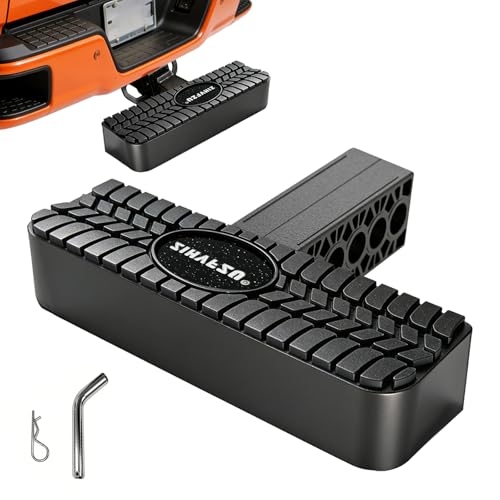 2 Inch Receiver Hitch Step Rear Bumper Guard Protector Anti Slip Black Polymer Step with Pin Lock Universal Tow Hitch for SUV Pickup Trailer