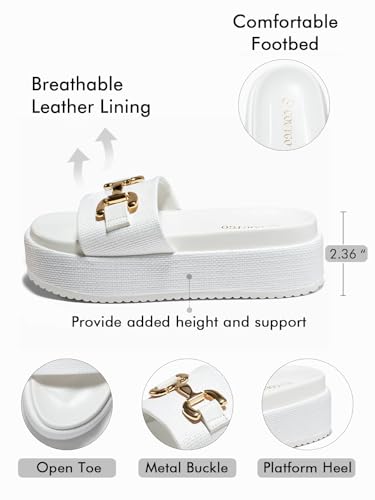 Image of Coutgo Womens Platform Sandals Raffia Espadrilles Metal Chain Slip on Open Toe Cute Beach Slide Sandals
