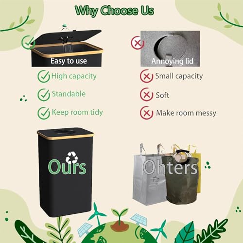 Image of Recycling Bin for Kitchen Indoor Home, Large 26 Gallon 100L Recycle Bin with Lid Removeable Reusable Inner Bag Bottle Can Glass Waste Plastice Stickers,Black