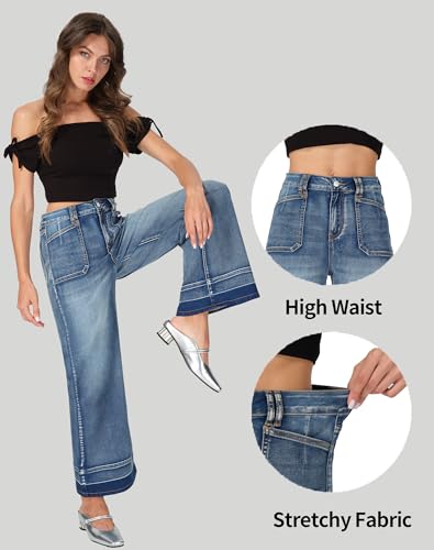 Wide Leg Jeans Woman Stretchy High Waisted Baggy Loose Casual Denim Pants4
