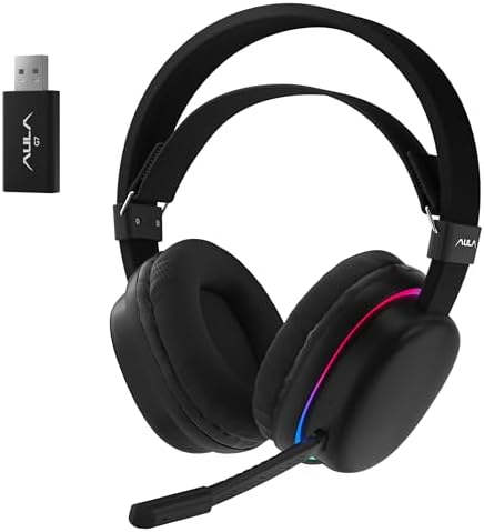 AULA G7 Wireless Gaming Headset with Detachable Noise Canceling Mic, 40mm Driver, BT5.3 Gaming Headphones with RGB Light, 10ms Latency,60Hr Battery,PC Gaming Headset for PS5,PS4,PC,Wired Mode for Xbox
