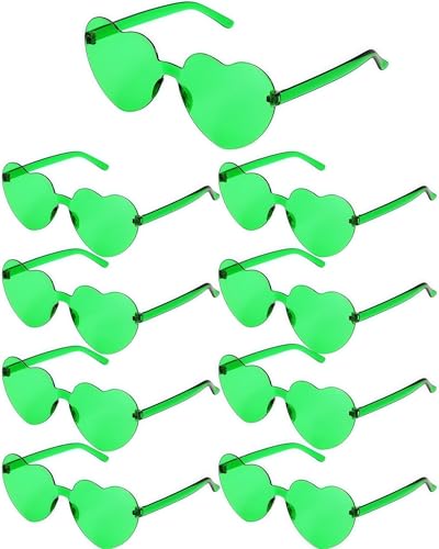 ZHANGBY 9 Pairs Green Heart Shaped Sunglasses Frameless Heart Glasses St. Patricks Day Glasses