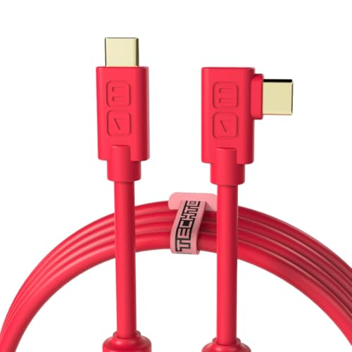 DJ TechTools Chroma Cable – USB-C to USB-C Cable | 100W Power Delivery, 10Gbps, 4K60, Ferrites & 56k? Resistor | Audio-Optimized, Color-Coded with Cable Tie | Neon Orange 6.4ft (2M) Angled