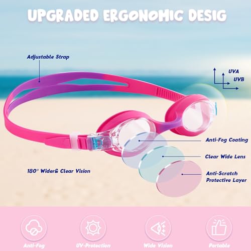 Image of Girls Unicorn Swim Cap and Goggles Set Waterproof Bathing Pool Swimming Caps Comfortable Kids Mermaid Unicorn Swimming Hats for Long and Short Hair (Unicorn Set)